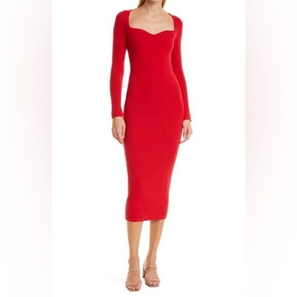 Eleven Six Marla Dress Bodycon Sweetheart Neck Ribbed Maxi Cozy Valentines sz M - Picture 1 of 8